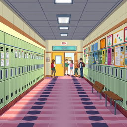 An RPG pixel art map depicting a school hallway