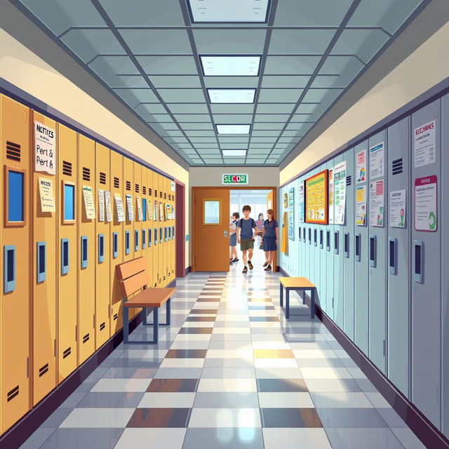 An RPG pixel art map depicting a school hallway