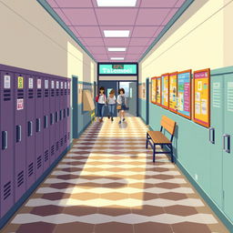 An RPG pixel art map depicting a school hallway