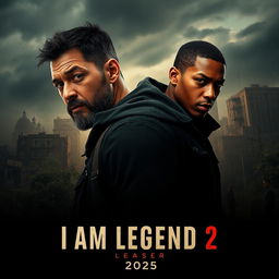 A cinematic poster for 'I Am Legend 2' featuring an intense and dramatic scene