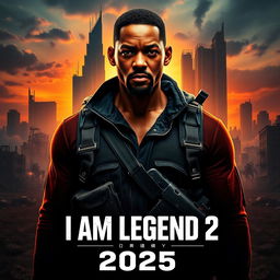 A striking cinematic poster for 'I AM LEGEND 2', featuring Will Smith as a gritty survivor