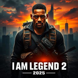 A striking cinematic poster for 'I AM LEGEND 2', featuring Will Smith as a gritty survivor