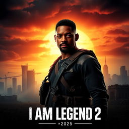 A striking cinematic poster for 'I AM LEGEND 2', featuring Will Smith as a gritty survivor