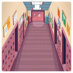 An RPG pixel art map depicting a school hallway from an overhead (top-down) view, presented in a horizontal orientation