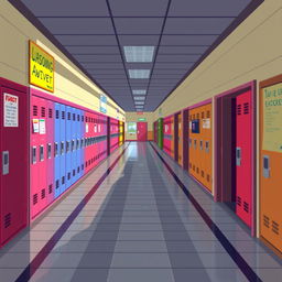 An RPG pixel art map showcasing a school hallway, designed in a horizontal format with an overhead (top-down) view
