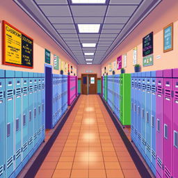 An RPG pixel art map showcasing a school hallway, designed in a horizontal format with an overhead (top-down) view