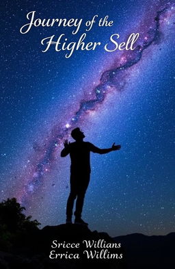 A person standing on a cliff at night, gazing up at a breathtaking galaxy full of vibrant colors, including deep blues, bright purples, and sparkling whites of stars