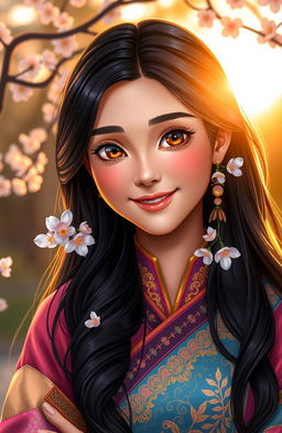 A captivating portrait of a character named Inaya, showcasing her beauty and charisma