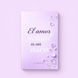 A book cover for a novel titled 'El amor actual es un asco', designed with a subtle and serene aesthetic that highlights light purple tones