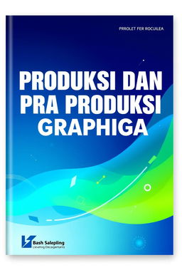 A professional cover design for a booklet titled 'Produksi dan Pra Produksi Grafika'