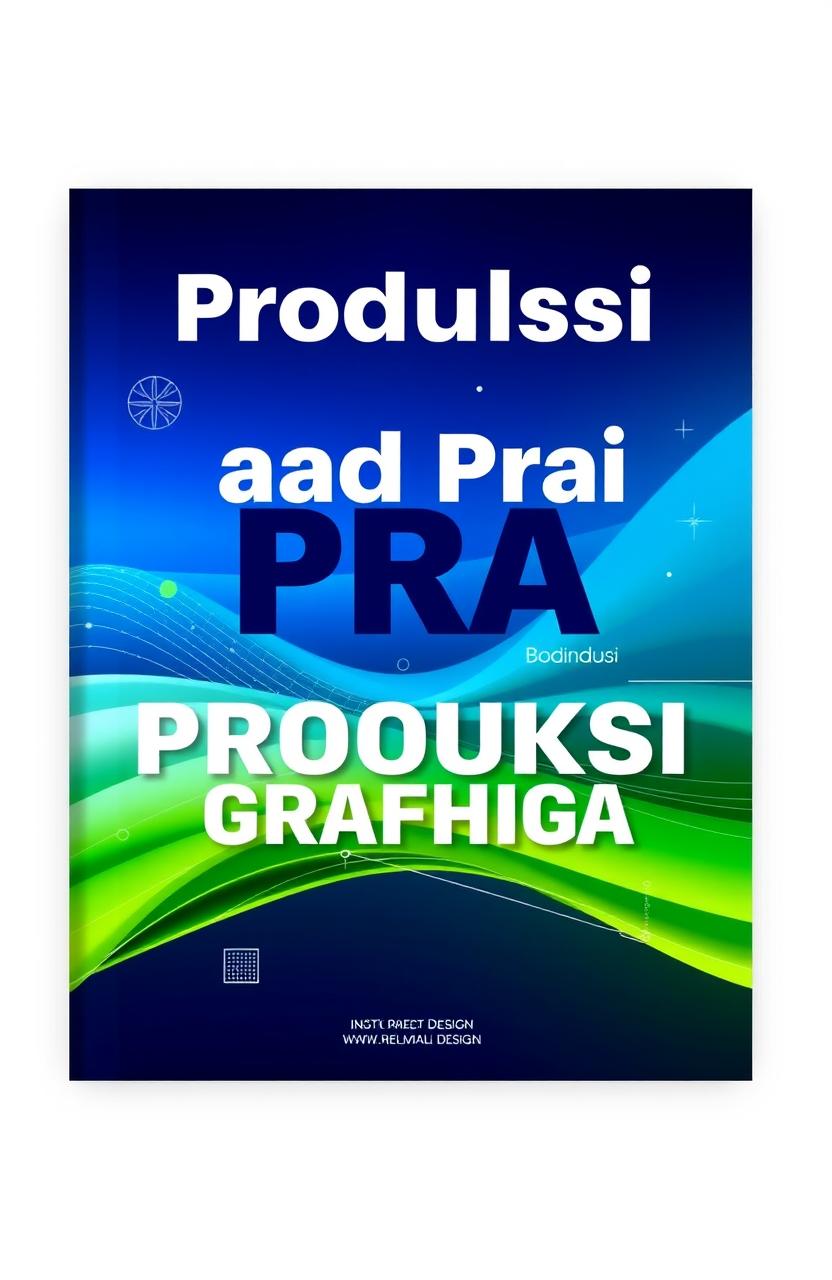 A professional cover design for a booklet titled 'Produksi dan Pra Produksi Grafika'