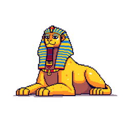 A pixel art depiction of a sphinx, featuring traditional Egyptian design elements