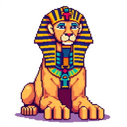 A pixel art depiction of a sphinx, featuring traditional Egyptian design elements