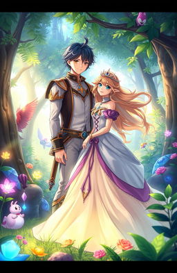 A vibrant scene depicting a high school student who has been reincarnated into a fantasy isekai world
