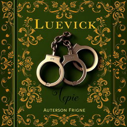 An elegant book cover design featuring an olive green background adorned with intricate gold patterns