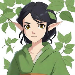 A high-quality digital art piece in the style of Studio Ghibli, portraying an elf druid character from Dungeons and Dragons