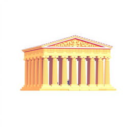 A pixel art representation of a classic Greek monument, featuring a stylized version of the Parthenon or a similar architectural structure