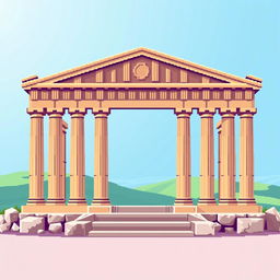 A pixel art illustration of a classic Greek monument, such as the Parthenon