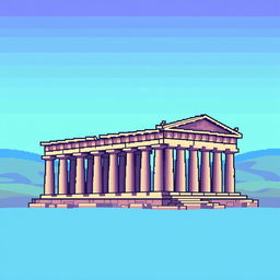 A pixel art illustration of a classic Greek monument, such as the Parthenon
