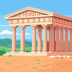 A pixel art illustration of a classic Greek monument, such as the Parthenon