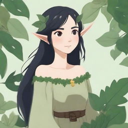 A high-quality digital art representation of an elf druid, styled in the enchanting manner of Studio Ghibli