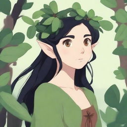 A high-quality digital art representation of an elf druid, styled in the enchanting manner of Studio Ghibli