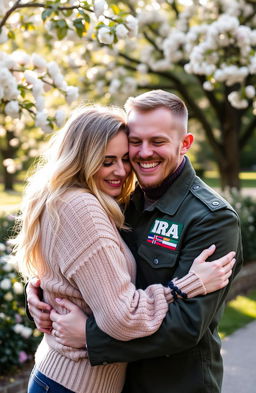 A loving embrace between an IRA man and his blonde-haired girlfriend