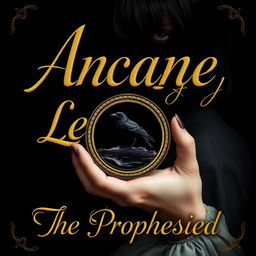 An enchanting book cover design featuring a golden cursive lettered font that elegantly displays the title 'Arcane Legacy: The Prophesied' against a rich black background