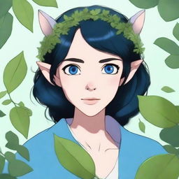 A high-quality digital art piece, reminiscent of Studio Ghibli's style, depicts a mid-aged elf druid