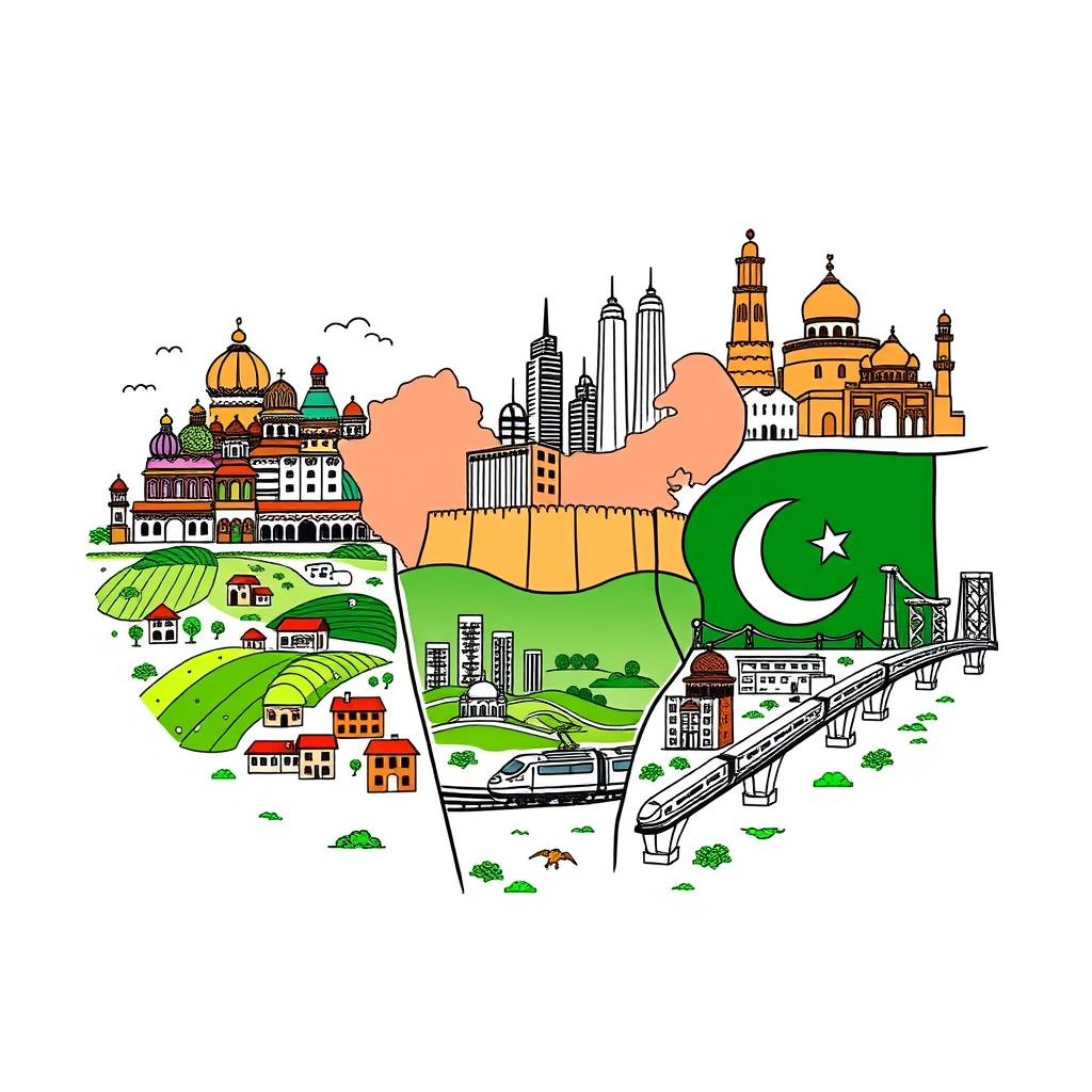 A visual representation that captures the development experiences of India, China, and Pakistan
