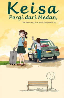 A cover illustration for a short story titled 'Keisa, Pergi dari Medan', featuring two teenage girls