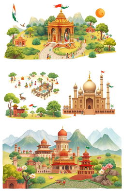 A comparative illustration depicting the development experiences of India, China, and Pakistan, focusing on their respective religions