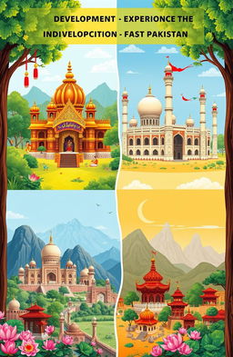 A comparative illustration depicting the development experiences of India, China, and Pakistan, focusing on their respective religions