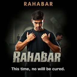 A dramatic movie poster featuring an angry, sad, and injured young man standing proudly