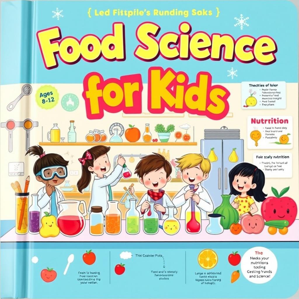 A whimsical and colorful book cover for 'Food Science for Kids'