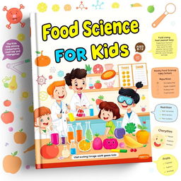 A whimsical and colorful book cover for 'Food Science for Kids'