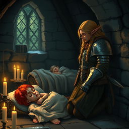 In a dimly lit church basement at night, a touching fantasy scene is set