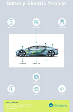 A detailed and educational diagram displaying the components of Battery Electric Vehicles (BEVs)