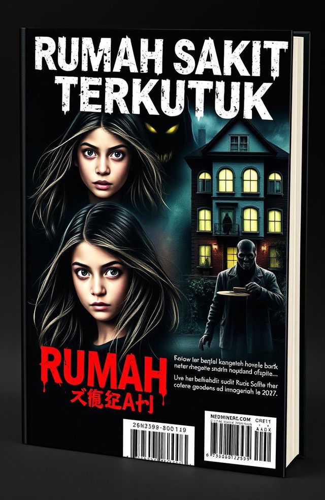 A striking book cover for a horror novel titled 'Rumah Sakit Terkutuk' (Cursed Hospital)