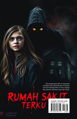A striking book cover for a horror novel titled 'Rumah Sakit Terkutuk' (Cursed Hospital)