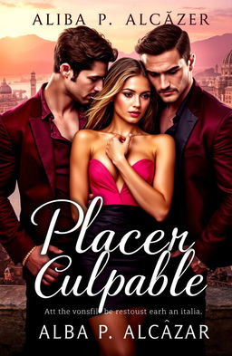 A captivating book cover for a novel titled 'Placer Culpable', featuring an intense romantic and erotic theme