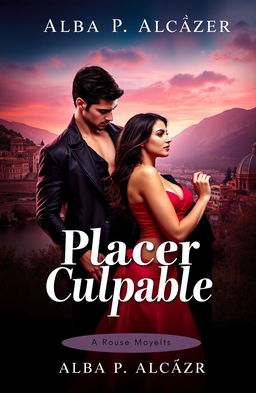A captivating book cover for a novel titled 'Placer Culpable', featuring an intense romantic and erotic theme