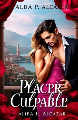 A captivating book cover for a novel titled 'Placer Culpable', featuring an intense romantic and erotic theme