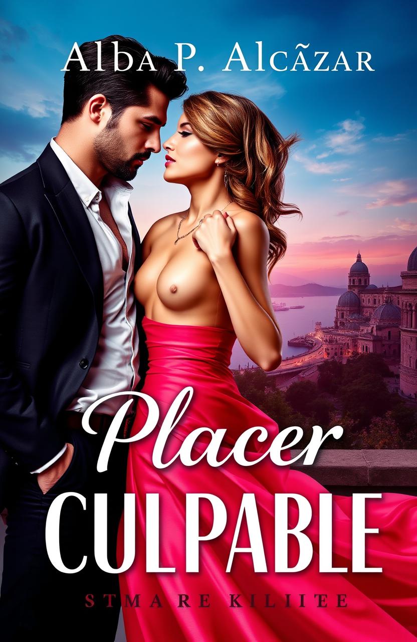 A captivating book cover for a novel titled 'Placer Culpable', featuring an intense romantic and erotic theme