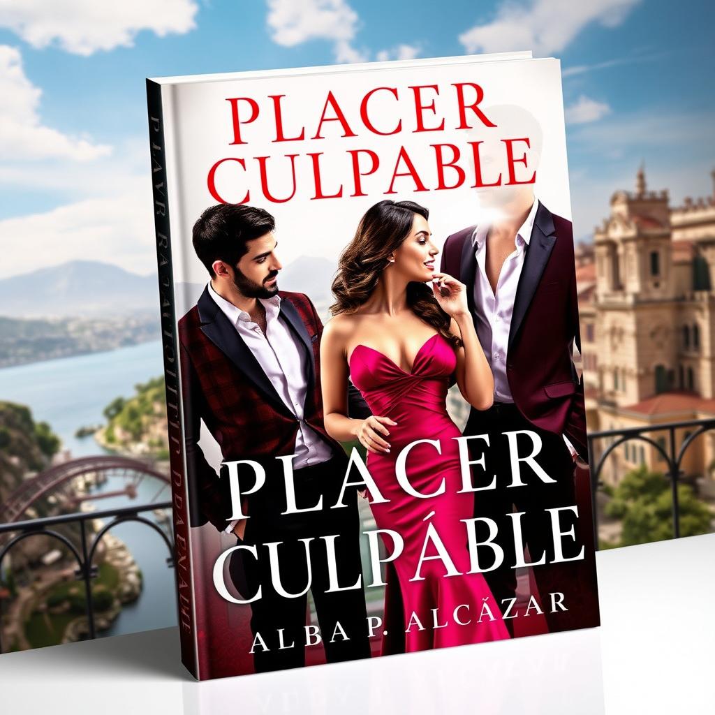 A striking book cover for a novel titled 'Placer Culpable', centered around a romantic and erotic theme