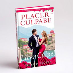 A visually stunning book cover for 'Placer Culpable', showcasing a romantic and erotic theme