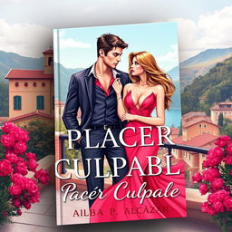 A visually stunning book cover for 'Placer Culpable', showcasing a romantic and erotic theme