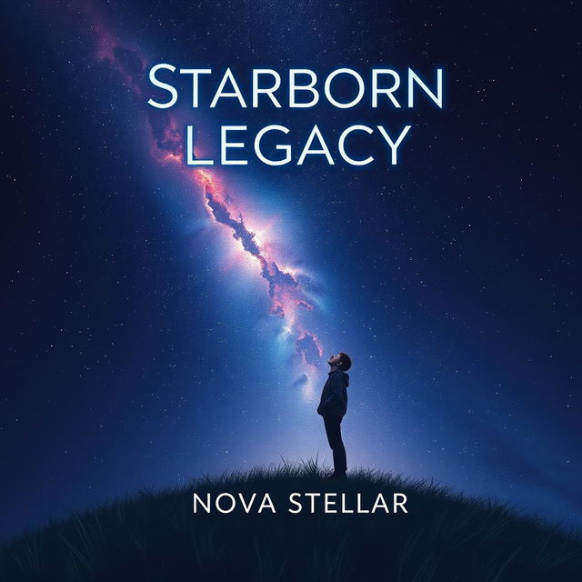 A captivating book cover design for 'Starborn Legacy' by Nova Stellar