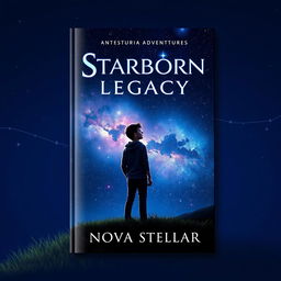 A captivating book cover design for 'Starborn Legacy' by Nova Stellar