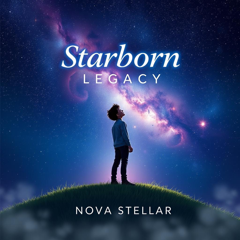 A captivating book cover design for 'Starborn Legacy' by Nova Stellar